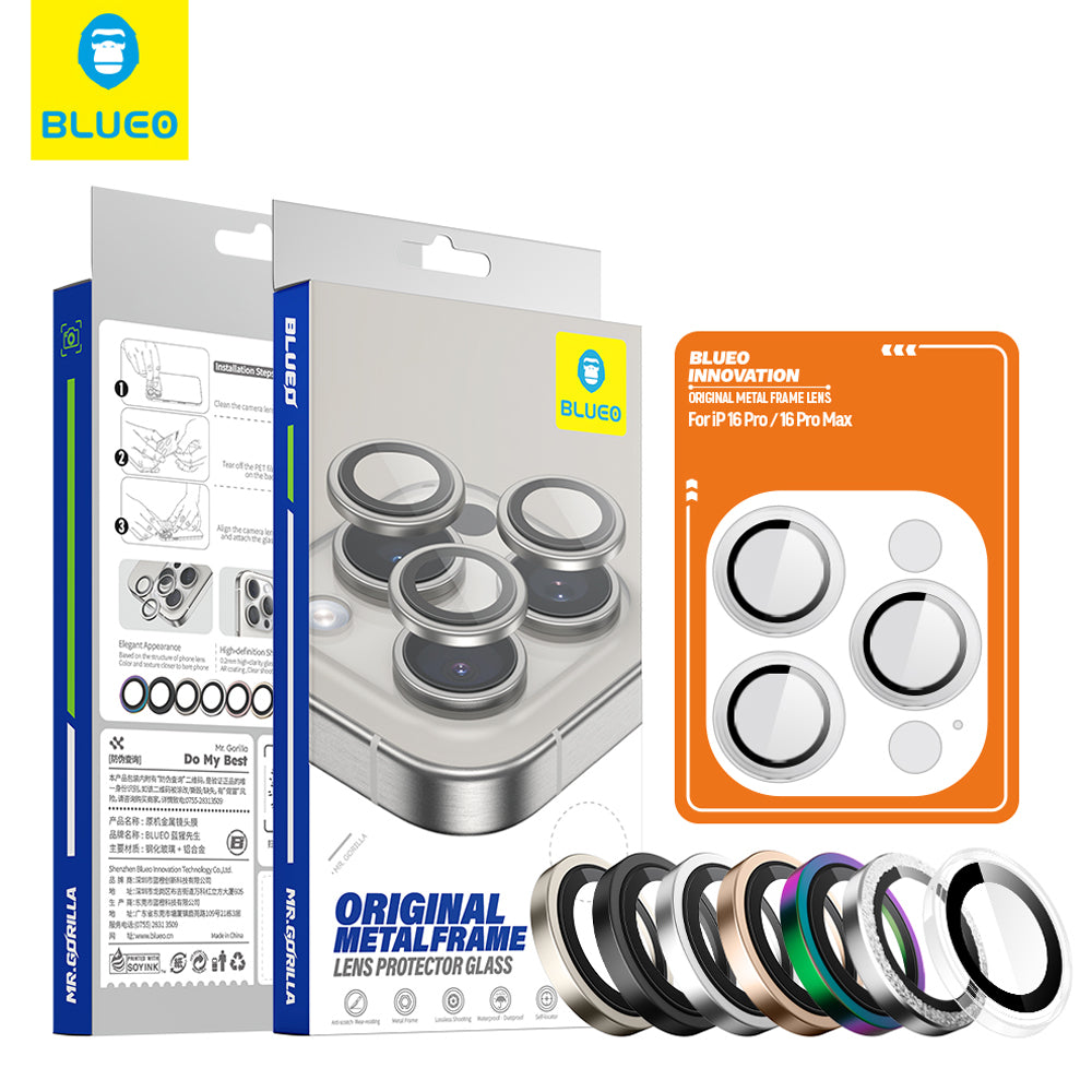 Προστατευτική μεμβράνη για πίσω κάμερα Blueo Metal Frame για Apple iPhone 16 Pro Max / 16 Pro, ασφαλισμένο γυαλί, μαύρο
