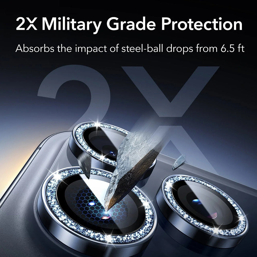 Προστατευτική Μεμβράνη Κάμερας Πίσω ESR Glitter Diamond Armorite για Apple iPhone 17 Pro Max / 17 Pro, Ενισχυμένο Γυαλί, Πλήρης Κόλληση, Μπλε