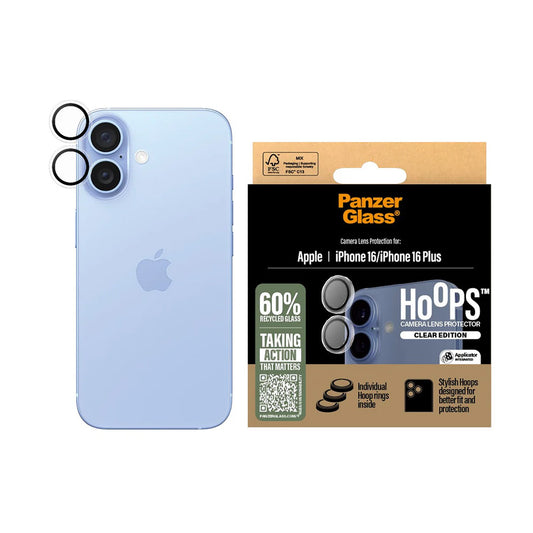 Προστατευτική Μεμβράνη Κάμερας Πίσω PanzerGlass Hoops για Apple iPhone 16 Plus / 16, Ενισχυμένο Γυαλί, Διαφανές