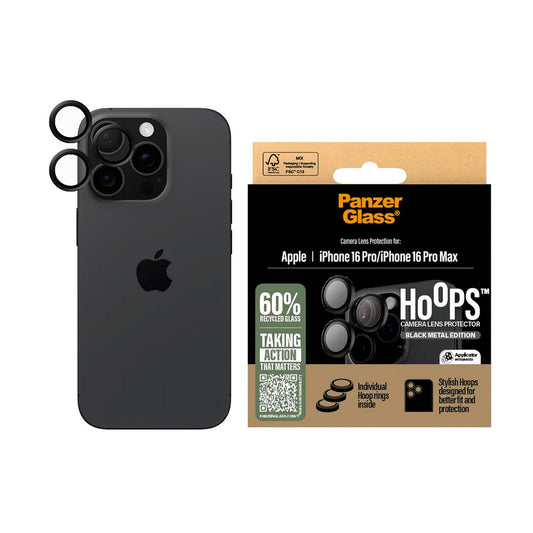 Προστατευτική Μεμβράνη Κάμερας Πίσω PanzerGlass Hoops για Apple iPhone 16 Pro Max / 16 Pro, Ενισχυμένο Γυαλί, Μαύρη