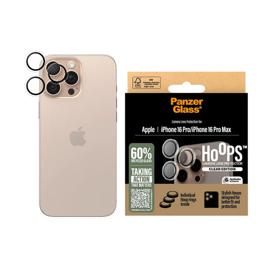 Προστατευτική Μεμβράνη Κάμερας Πίσω PanzerGlass Hoops για Apple iPhone 16 Pro Max / 16 Pro, Ενισχυμένο Γυαλί, Διαφανές