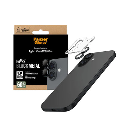 Προστατευτική Μεμβράνη Κάμερας Πίσω PanzerGlass Hoops για Apple iPhone 17 / 16 Plus / 16, Ενισχυμένο Γυαλί, Μαύρη
