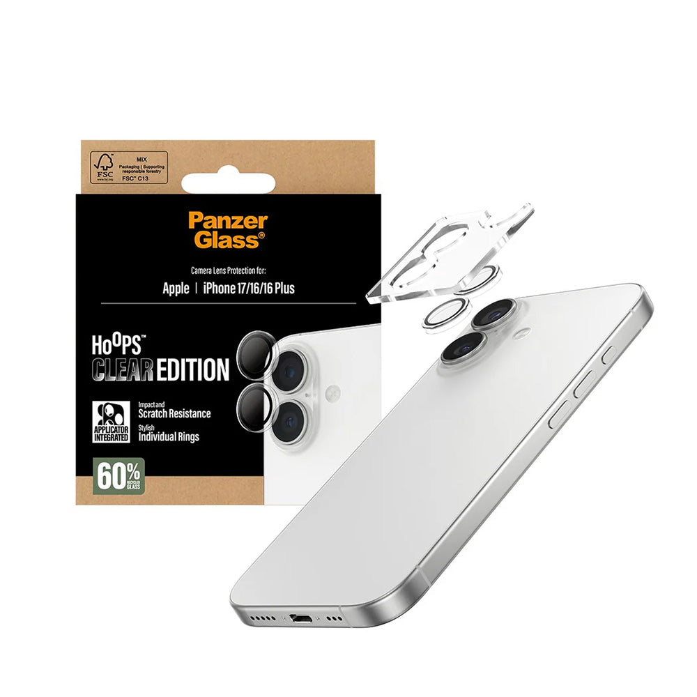 Προστατευτική Μεμβράνη Κάμερας Πίσω PanzerGlass Hoops για Apple iPhone 17 / 16 Plus / 16, Ενισχυμένο Γυαλί, Διαφανές