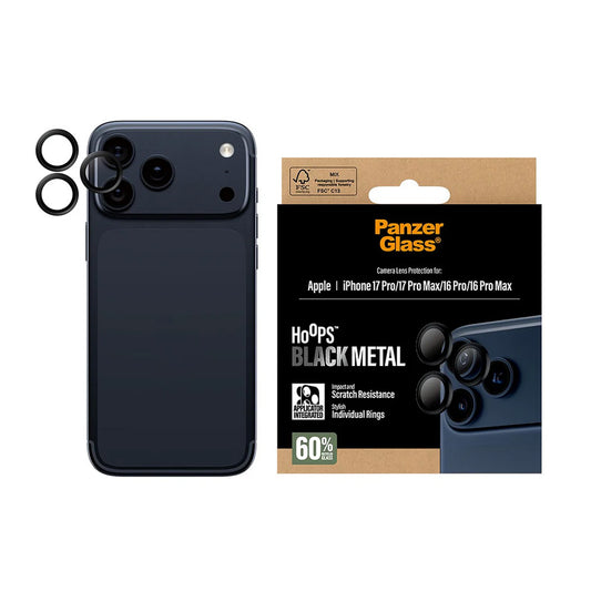 PanzerGlass Hoops Rear Camera Protection Film for Apple iPhone 17 Pro Max / 17 Pro / 16 Pro Max / 16 Pro, Tempered Glass, Black