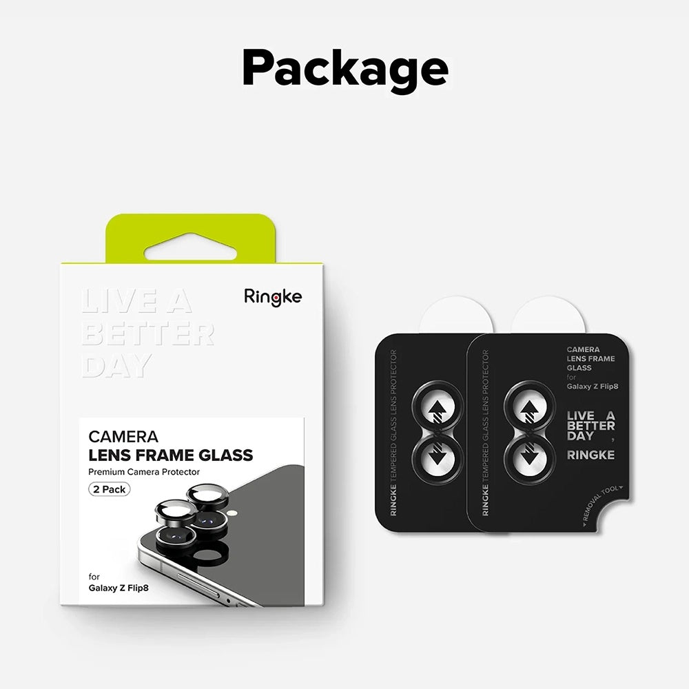 Ringke Rear Camera Protective Film for Samsung Galaxy Z Flip8 F776, Tempered Glass, Set of 2 Pieces, Black