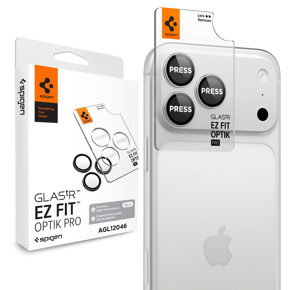 Προστατευτική μεμβράνη για πίσω κάμερα Spigen GlastR EZ FIT Optik Pro για Apple iPhone 18 Pro / 18 Pro Max, Ασφαλισμένο γυαλί, Σετ 2 τεμαχίων, Ασημί AGL12046