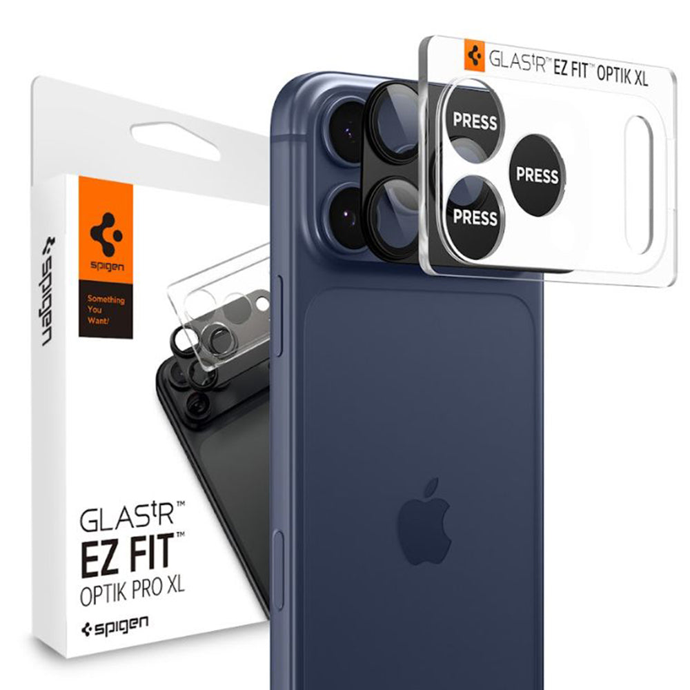 Back Camera Protection Film Spigen GlastR EZ FIT Optik Pro XL for Apple iPhone 17 Pro, Tempered Glass, Black