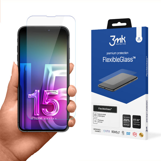 3MK FlexibleGlass Screen Protector for Apple iPhone 15 Pro, Flexible Glass, Full Glue