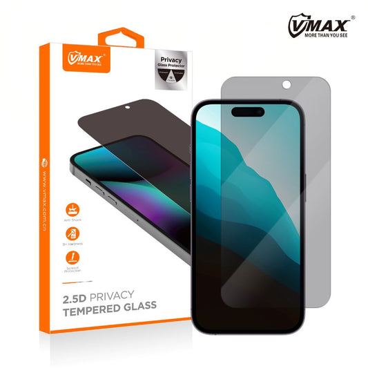Προστατευτικό οθόνης Privacy Vmax για Apple iPhone 16 Pro, Προστατευτικό γυαλί, πλήρης κόλληση, 2.5D