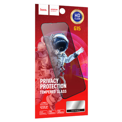 Προστατευτική Μεμβράνη Οθόνης Privacy HOCO G15 για Apple iPhone 15 Pro Max, Ενισχυμένο Γυαλί, Full Glue, 5D