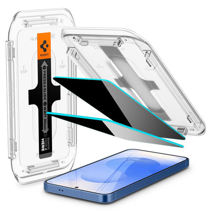 Προστατευτική μεμβράνη οθόνης Privacy Spigen GlastR EZ FIT HD για Samsung Galaxy S25 S931 / S24 S921, Ασφαλισμένο γυαλί, Πλήρης κόλλα, Σετ 2 τεμαχίων