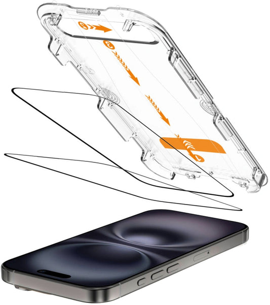 Προστατευτική Μεμβράνη Οθόνης Tech-Protect Quick Set+ για Apple iPhone 16 / 15, Ενισχυμένο Γυαλί, Πλήρης Κόλληση, Σετ 2 τεμαχίων, Μαύρη