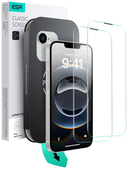 Προστατευτική Μεμβράνη Οθόνης ESR Ultrafit για Apple iPhone 17e / 16e / 14 / 13 Pro, Ενισχυμένο Γυαλί, Πλήρης Κόλληση, Σετ 2 τεμαχίων