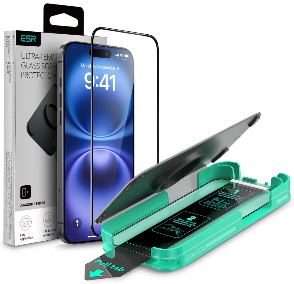 Προστατευτική Μεμβράνη Οθόνης ESR Armorite για Apple iPhone 16, Ενισχυμένο Γυαλί, Πλήρης Κόλληση, Μαύρη