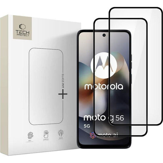 Προστατευτική Μεμβράνη Οθόνης Tech-Protect FIT+ για Motorola Moto G56, Ενισχυμένο Γυαλί, Πλήρης Κόλληση, Σετ 2 τεμαχίων, 2.5D, Μαύρη
