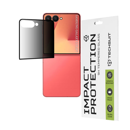 Privacy Techsuit Exterior Screen Protector for Samsung Galaxy Z Flip7 F766, Tempered Glass, Full Glue, 111D