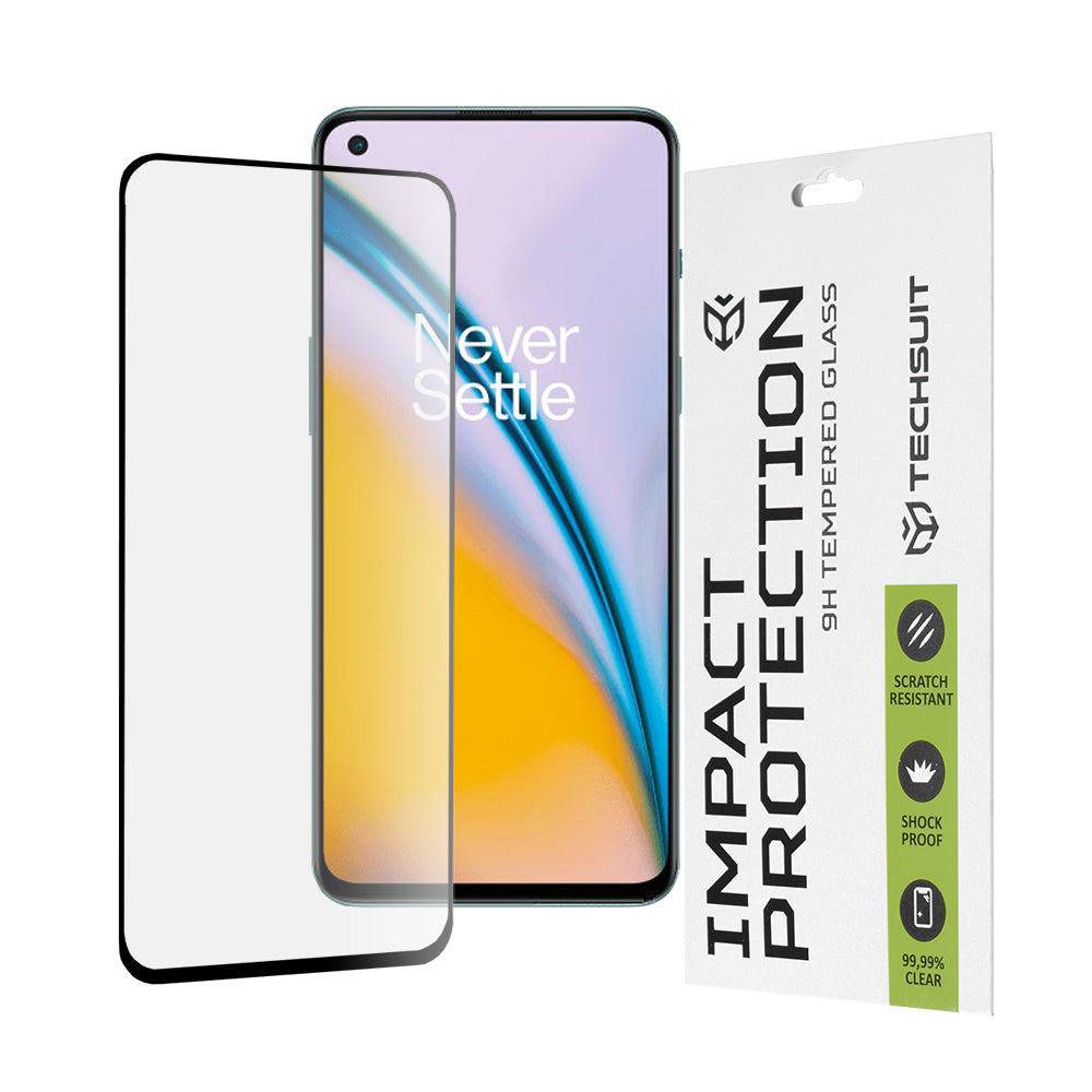 Προστατευτική μεμβράνη οθόνης Techsuit για OnePlus Nord 2T / Nord CE 5G / Nord 2 5G, Ασφαλισμένο γυαλί, Πλήρης κόλλα, 111D, Μαύρο