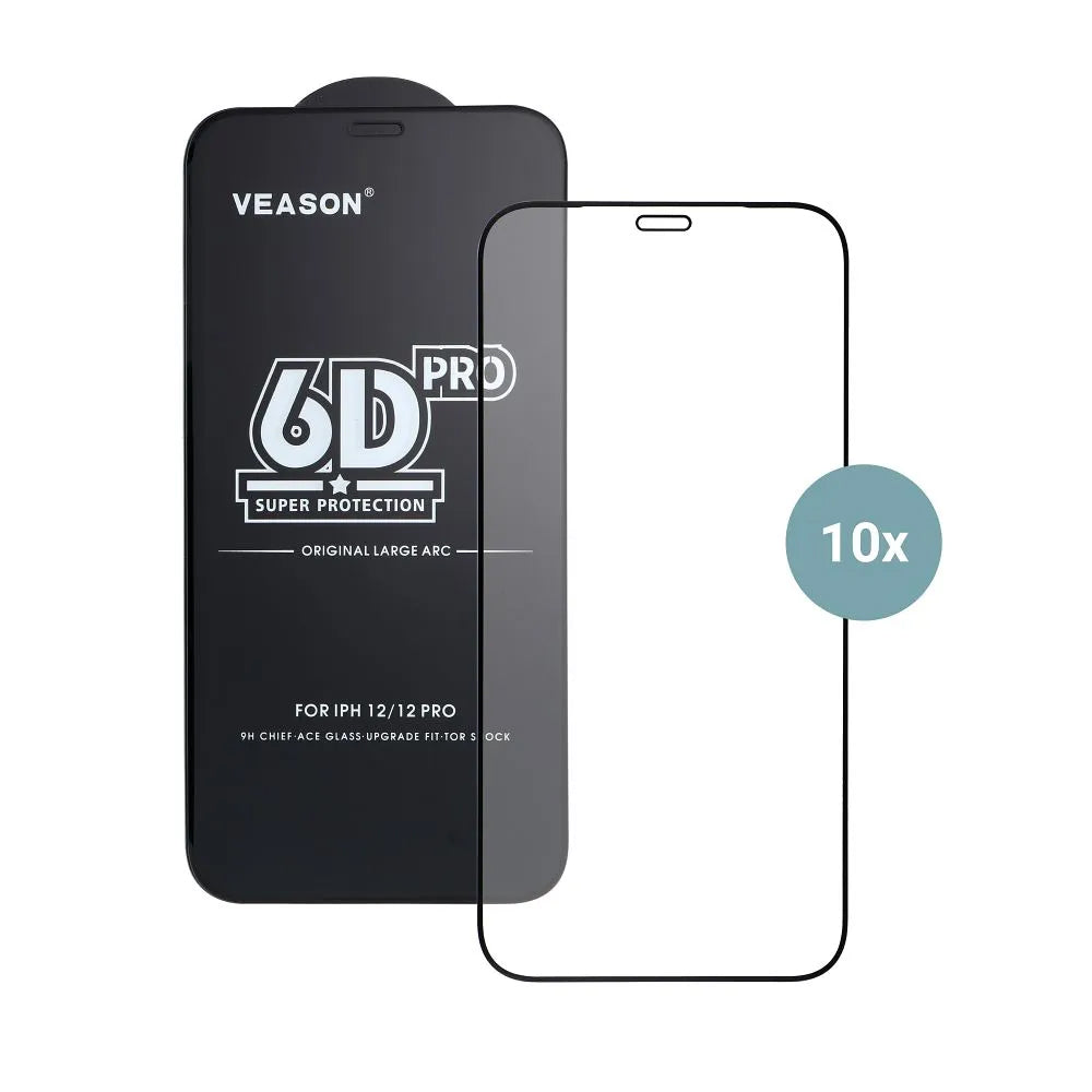 Προστατευτική μεμβράνη οθόνης Veason PRO για Apple iPhone 17 Pro Max, Ενισχυμένο γυαλί, Πλήρης κόλλα, Σετ 10 τεμαχίων, 6D, Μαύρο