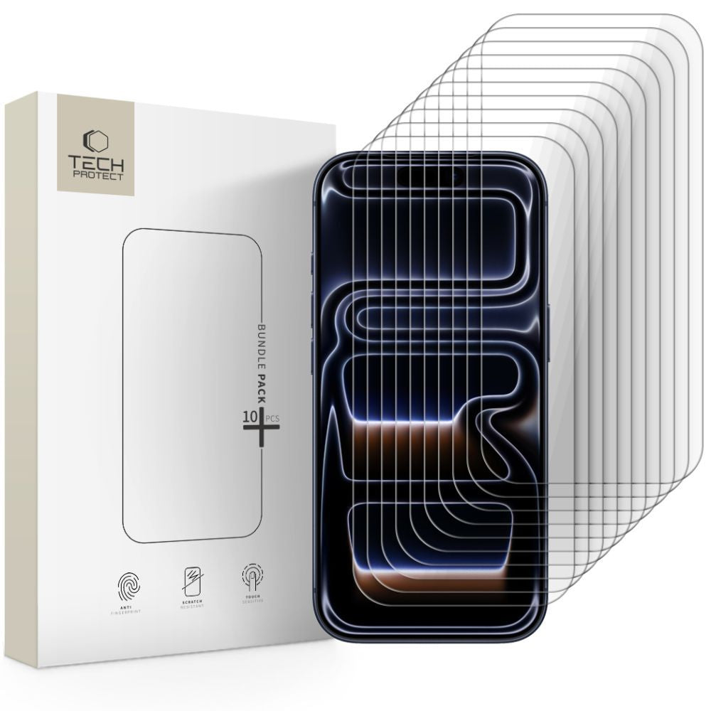 Προστατευτική Μεμβράνη Οθόνης Tech-Protect για Apple iPhone 17 Pro / 17 / 16 Pro, Ενισχυμένο Γυαλί, Πλήρης Κόλληση, Σετ 10 τεμαχίων