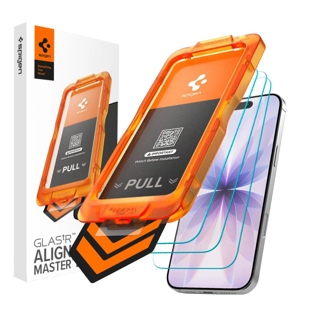 Προστατευτική Μεμβράνη Οθόνης Spigen GlastR Align Master Slim για Apple iPhone 17, Ενισχυμένο Γυαλί, Πλήρης Κόλληση, Σετ 3 τεμαχίων
