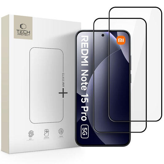 Προστατευτική Μεμβράνη Οθόνης Tech-Protect FIT+ για Xiaomi Redmi Note 15 Pro 5G, Ενισχυμένο Γυαλί, Πλήρης Κόλληση, Σετ 2 τεμαχίων, 2.5D, Μαύρη
