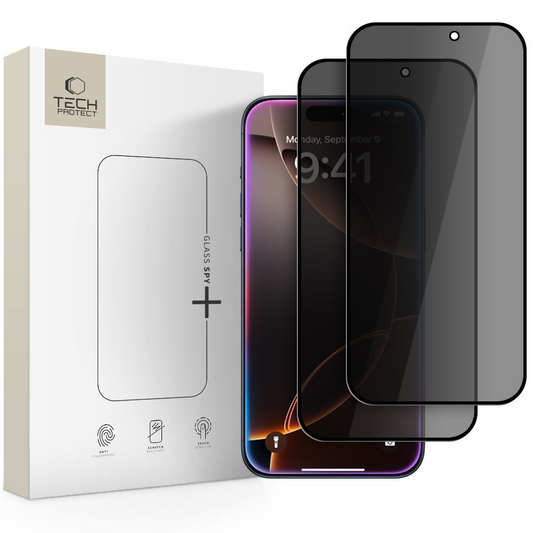 Προστατευτική μεμβράνη οθόνης Privacy Tech-Protect Spy+ για Apple iPhone 17 Pro Max / 16 Pro Max, Ασφαλισμένο γυαλί, Πλήρης κόλλα, Σετ 2 τεμαχίων