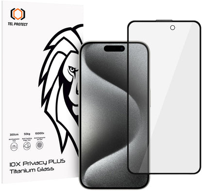 Προστατευτικό οθόνης Privacy Tel Protect 10X Plus Titanium για Apple iPhone 17 / 16 Pro, Σκληρυμένο Γυαλί, Full Glue
