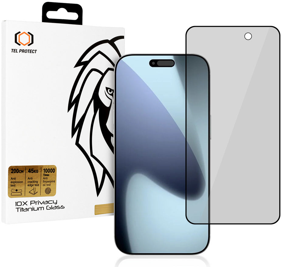 Προστατευτικό οθόνης Privacy Tel Protect 10X Plus Titanium για Apple iPhone 17 Pro Max, Σκληρυμένο Γυαλί, Full Glue