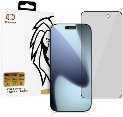 Προστατευτικό οθόνης Privacy Tel Protect 10X Plus Titanium για Apple iPhone 17 Pro Max, Σκληρυμένο Γυαλί, Full Glue