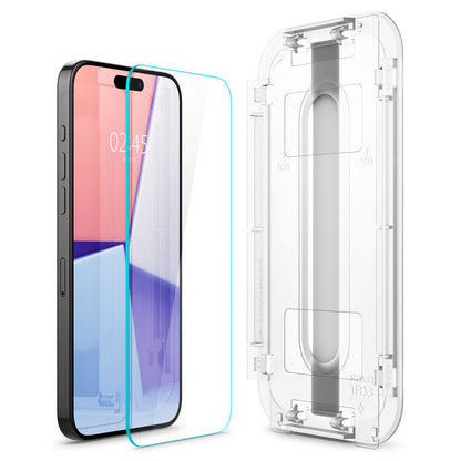 Προστατευτική μεμβράνη οθόνης Spigen GlastR EZ FIT για Apple iPhone 15 Pro, Ασφαλισμένο γυαλί, Πλήρης κόλλα, Σετ 2 τεμαχίων AGL06892