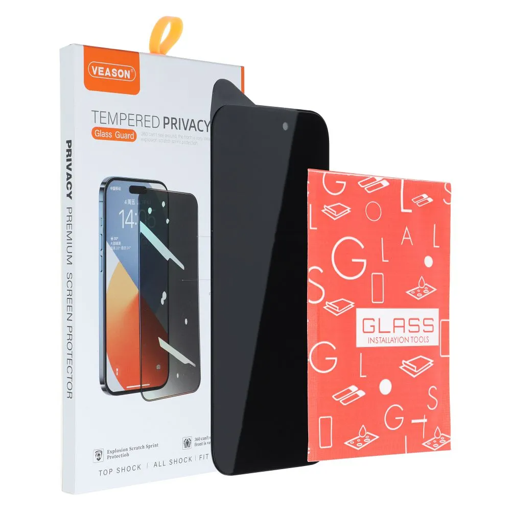 Προστατευτική μεμβράνη οθόνης Privacy Veason για Apple iPhone 17 Pro Max, Ασφαλισμένο γυαλί, Πλήρης κόλλα, 6D