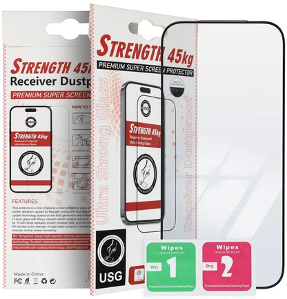 OEM Ultra Strong 45KG Screen Protector for Apple iPhone 17 Pro, Tempered Glass, Full Glue, 2.5D, Black