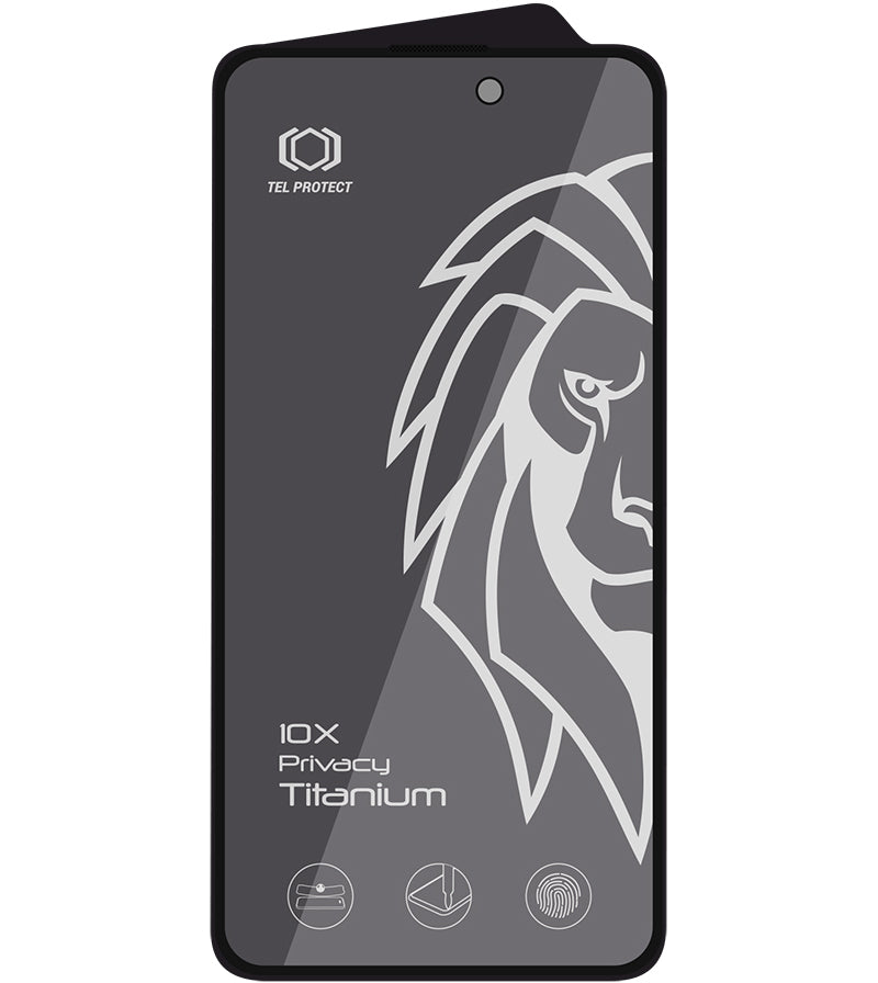 Προστατευτικό οθόνης Privacy Tel Protect 10X Plus Titanium για Apple iPhone 17 / 16 Pro, Σκληρυμένο Γυαλί, Full Glue