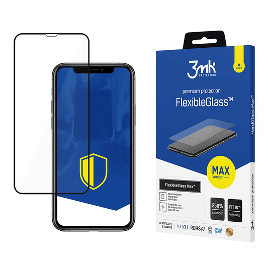 Προστατευτική μεμβράνη οθόνης 3MK FlexibleGlass Max για Apple iPhone 11 / XR, Ευέλικτο γυαλί, Πλήρης κόλλα, Μαύρο