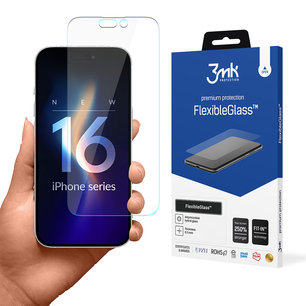 Προστατευτική μεμβράνη οθόνης 3MK FlexibleGlass για Apple iPhone 16 Pro, Ευέλικτο Γυαλί, Πλήρης Κόλλα