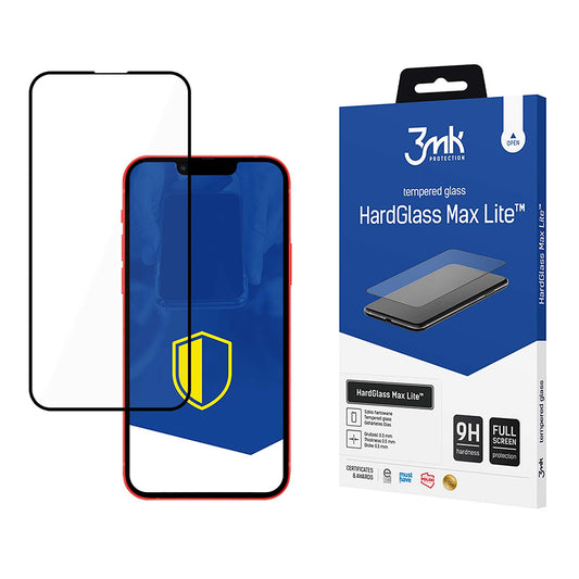 Προστατευτική μεμβράνη οθόνης 3MK HardGlass Max Lite για Apple iPhone 17e / 16e / 14 / 13 Pro, Ασφαλισμένο γυαλί, Πλήρης κόλλα, Μαύρο