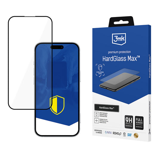 Προστατευτική Μεμβράνη Οθόνης 3MK HardGlass Max για Apple iPhone 17 Pro, Ενισχυμένο Γυαλί, Full Glue, Μαύρη