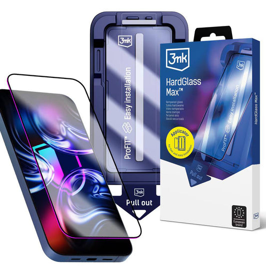 Προστατευτική μεμβράνη οθόνης 3MK HardGlass Max για Apple iPhone 18 Pro / 17 Pro, Ασφαλισμένο γυαλί, Πλήρης κόλλα, Μαύρο