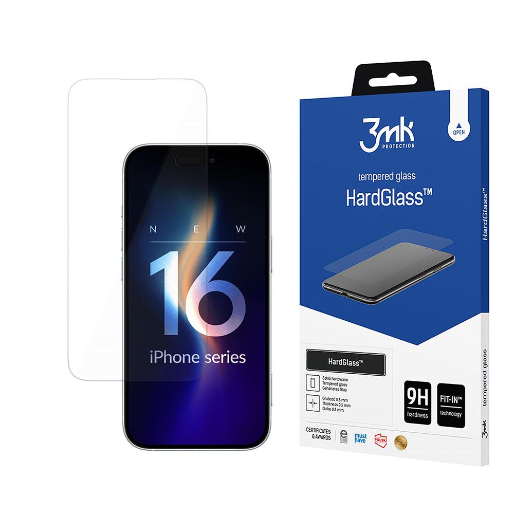 Προστατευτική μεμβράνη οθόνης 3MK HardGlass για Apple iPhone 16 Pro, Ασφαλισμένο γυαλί, Πλήρης κόλλα