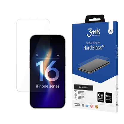 Προστατευτική μεμβράνη οθόνης 3MK HardGlass για Apple iPhone 16, Ασφαλισμένο γυαλί, Πλήρης κόλλα