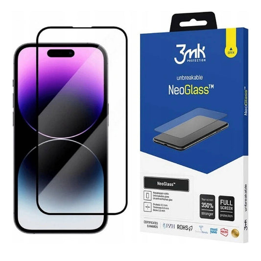 Προστατευτική μεμβράνη οθόνης 3MK NeoGlass για Apple iPhone 14 Pro Max, Ασφαλισμένο γυαλί, Πλήρης κόλλα, Μαύρο