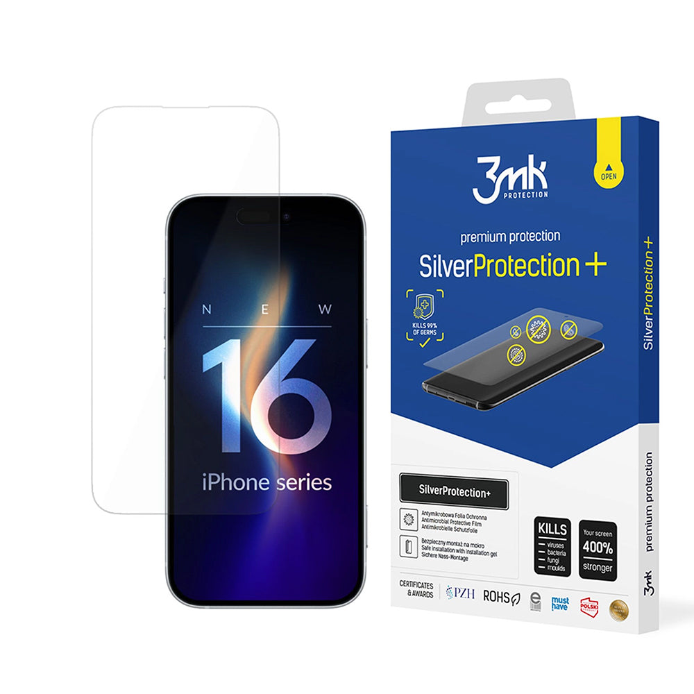 3MK Silver Protect+ Screen Protector for Apple iPhone 16, Plastic