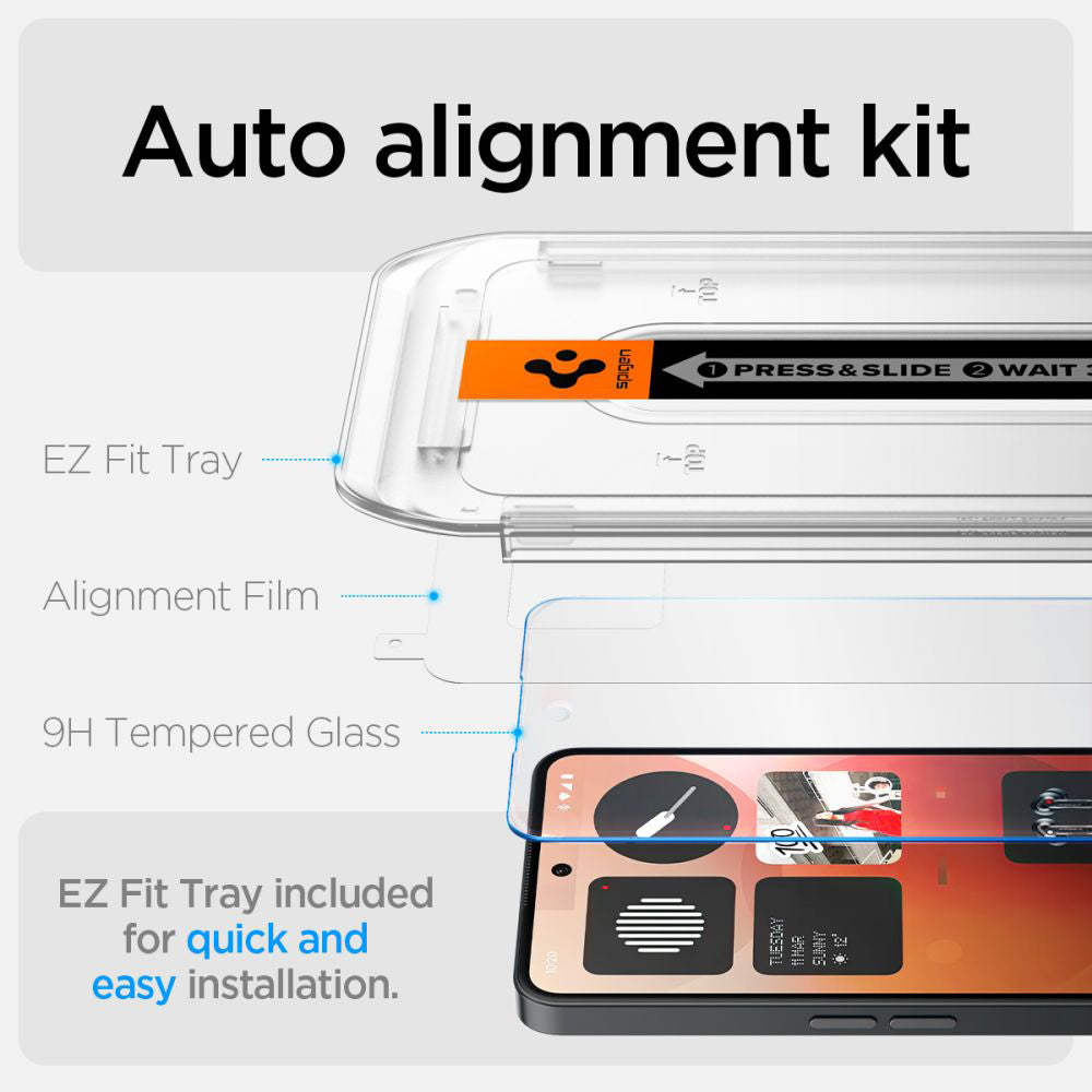 Προστατευτική Μεμβράνη Οθόνης Clear Spigen GlastR EZ FIT για Nothing Phone (3a) / Phone (3a) Pro, Ενισχυμένο Γυαλί, Full Glue AGL09429