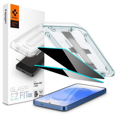 Προστατευτική μεμβράνη οθόνης Privacy Spigen GlastR EZ FIT HD για Samsung Galaxy S25 S931 / S24 S921, Ασφαλισμένο γυαλί, Πλήρης κόλλα, Σετ 2 τεμαχίων