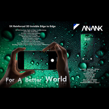 Προστατευτική Μεμβράνη Οθόνης Anank 5X Reinforced Invisible για Apple iPhone 17 Pro Max, Ενισχυμένο Γυαλί, Full Glue, 3D, Μαύρη