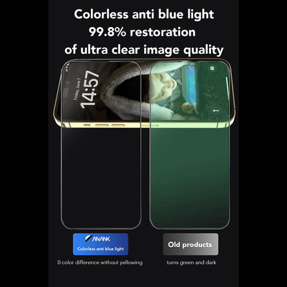 Anank 3X Reinforced Anti Blue Light Screen Protector for Apple iPhone 16, Tempered Glass, Full Glue, 2.5D, Black