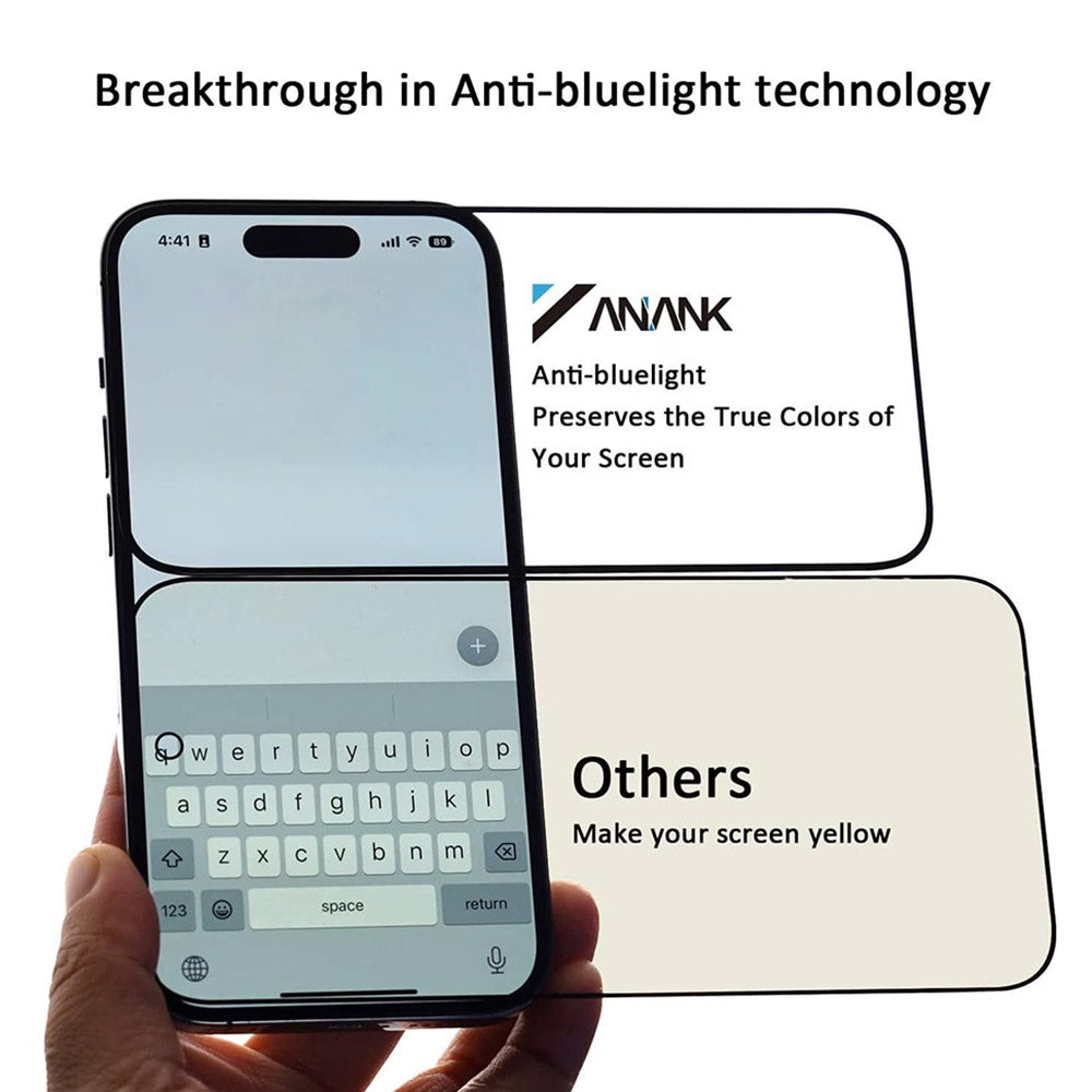 Προστατευτική μεμβράνη οθόνης Anti Blue Light Anank για Apple iPhone 14 Pro Max, Ασφαλισμένο γυαλί, Full Glue, 2.5D, Μαύρο