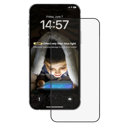 Προστατευτική μεμβράνη οθόνης Anti Blue Light Anank για Apple iPhone 14 Pro Max, Ασφαλισμένο γυαλί, Full Glue, 2.5D, Μαύρο