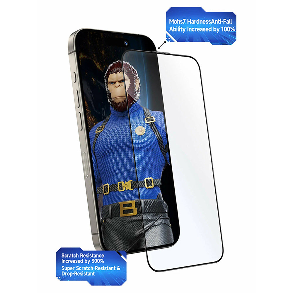 Προστατευτική μεμβράνη οθόνης Blueo Crystal Anti-Scratch Applicator για Apple iPhone 16 Pro Max, Ασφαλισμένο γυαλί, Πλήρης κόλλα, Μαύρο