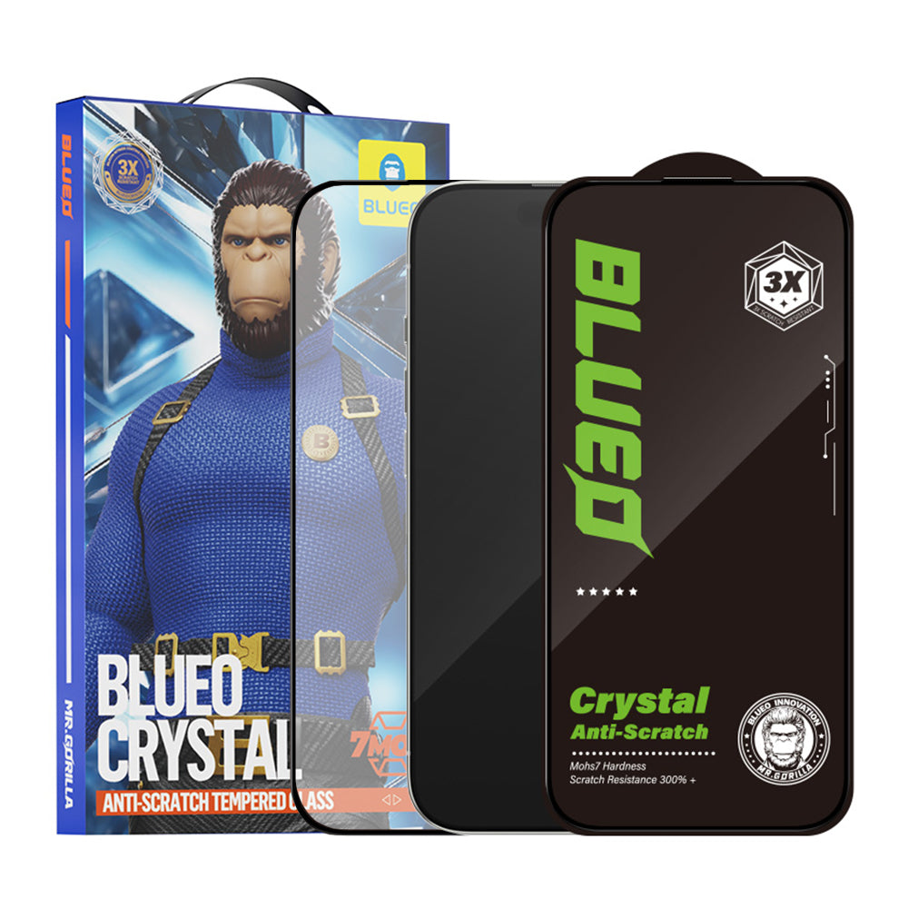 Blueo Crystal Anti-Scratch Screen Protector for Apple iPhone 16 Pro Max, Tempered Glass, Full Glue, Black